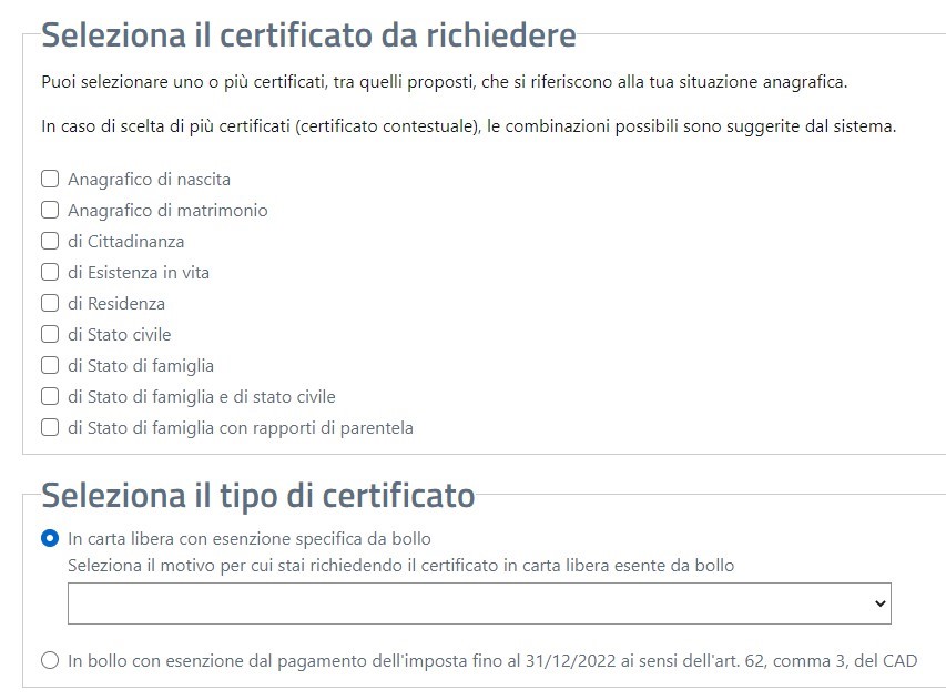 Richiesta certificato online