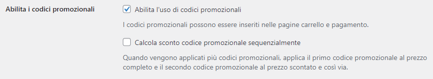 Gestione codici promozionali