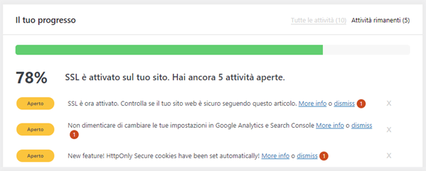 Really Simple SSL plugin - Stato avanzamento attivazione SSL