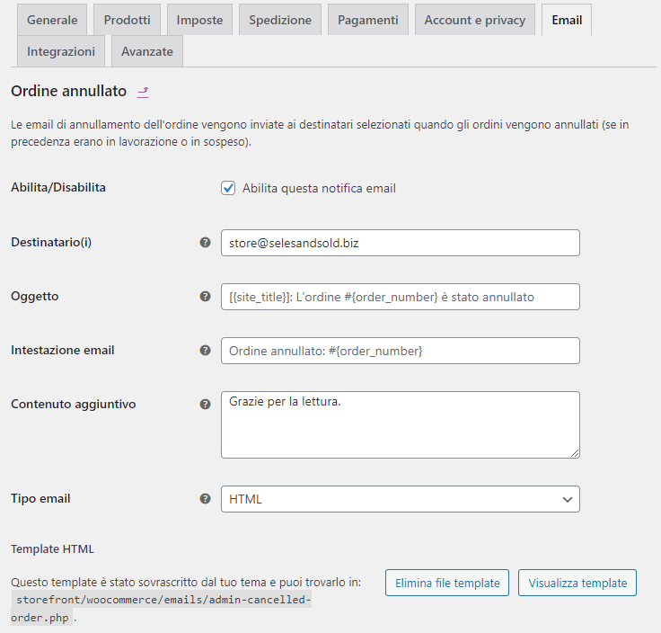 Gestione notifiche ordine